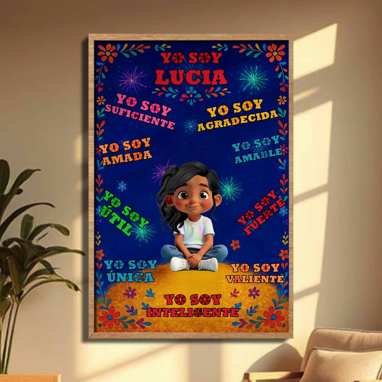 Yo Soy Diego, Floral and Star Patterns Personalized Poster - Personalized Custom Vertical Poster - KID380_VPOS