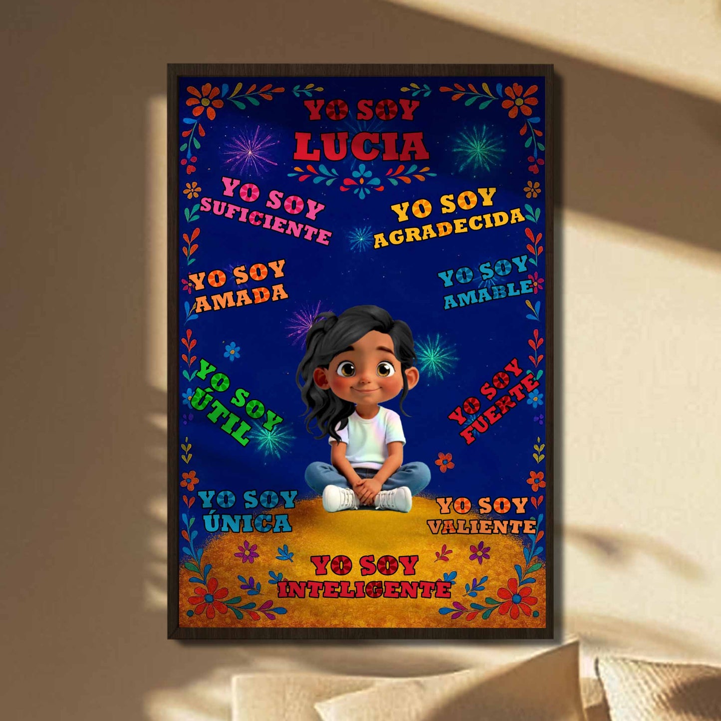 Yo Soy Diego, Floral and Star Patterns Personalized Poster - Personalized Custom Vertical Poster - KID380_VPOS