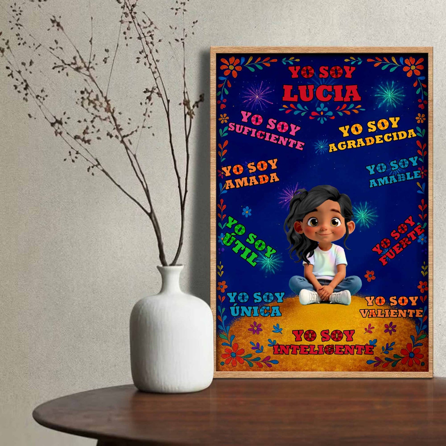 Yo Soy Diego, Floral and Star Patterns Personalized Poster - Personalized Custom Vertical Poster - KID380_VPOS