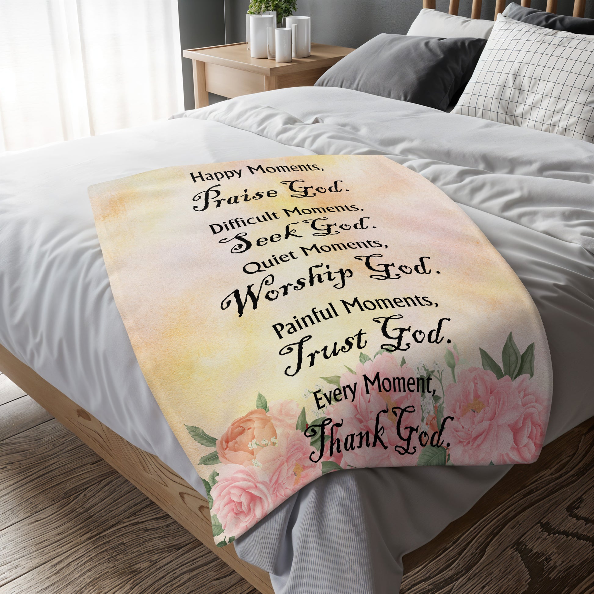 Happy Moments Praise God With Inspirational Texts And Flowers