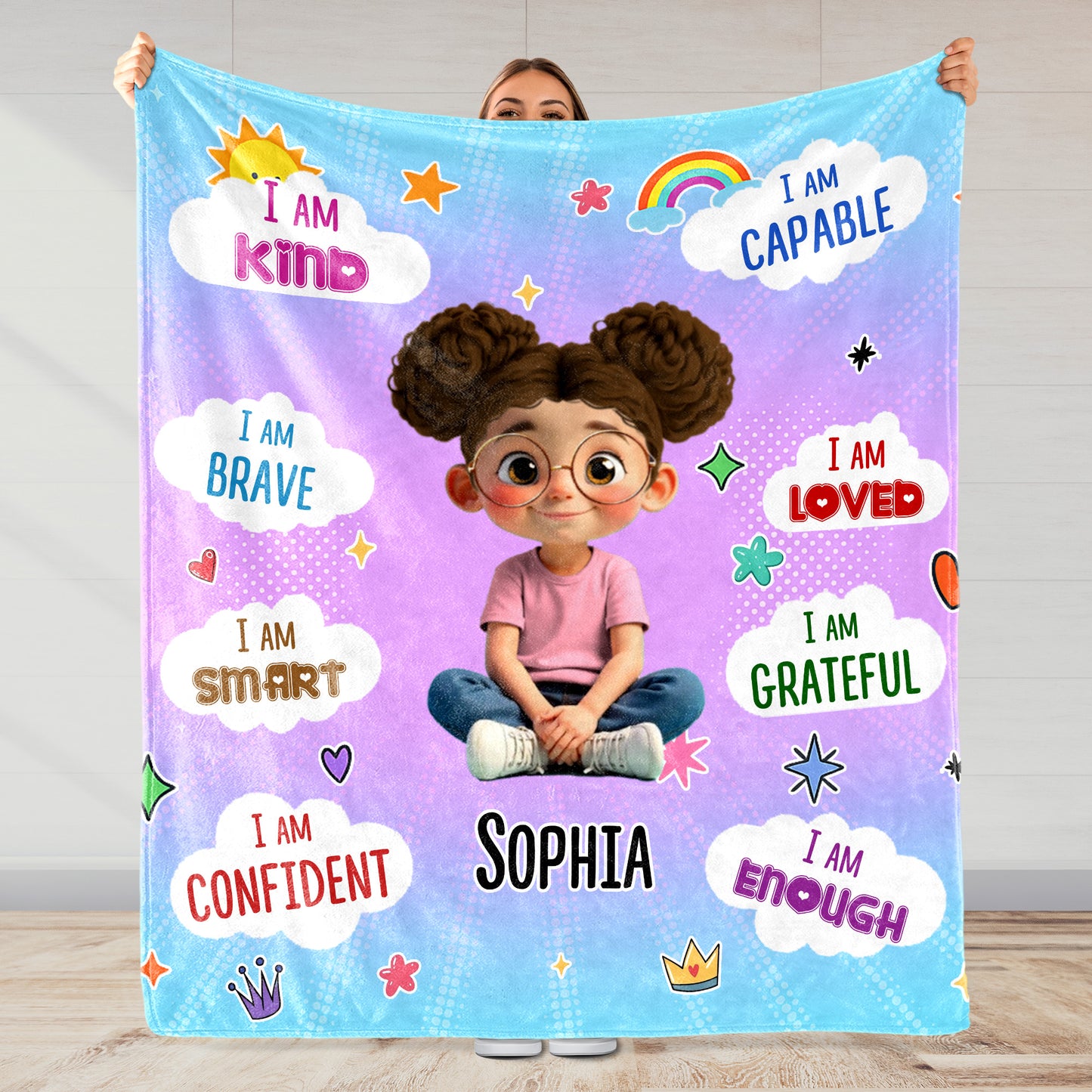 I Am Kind, I Am Brave, I Am Smart, Positive Affirmations Blanket