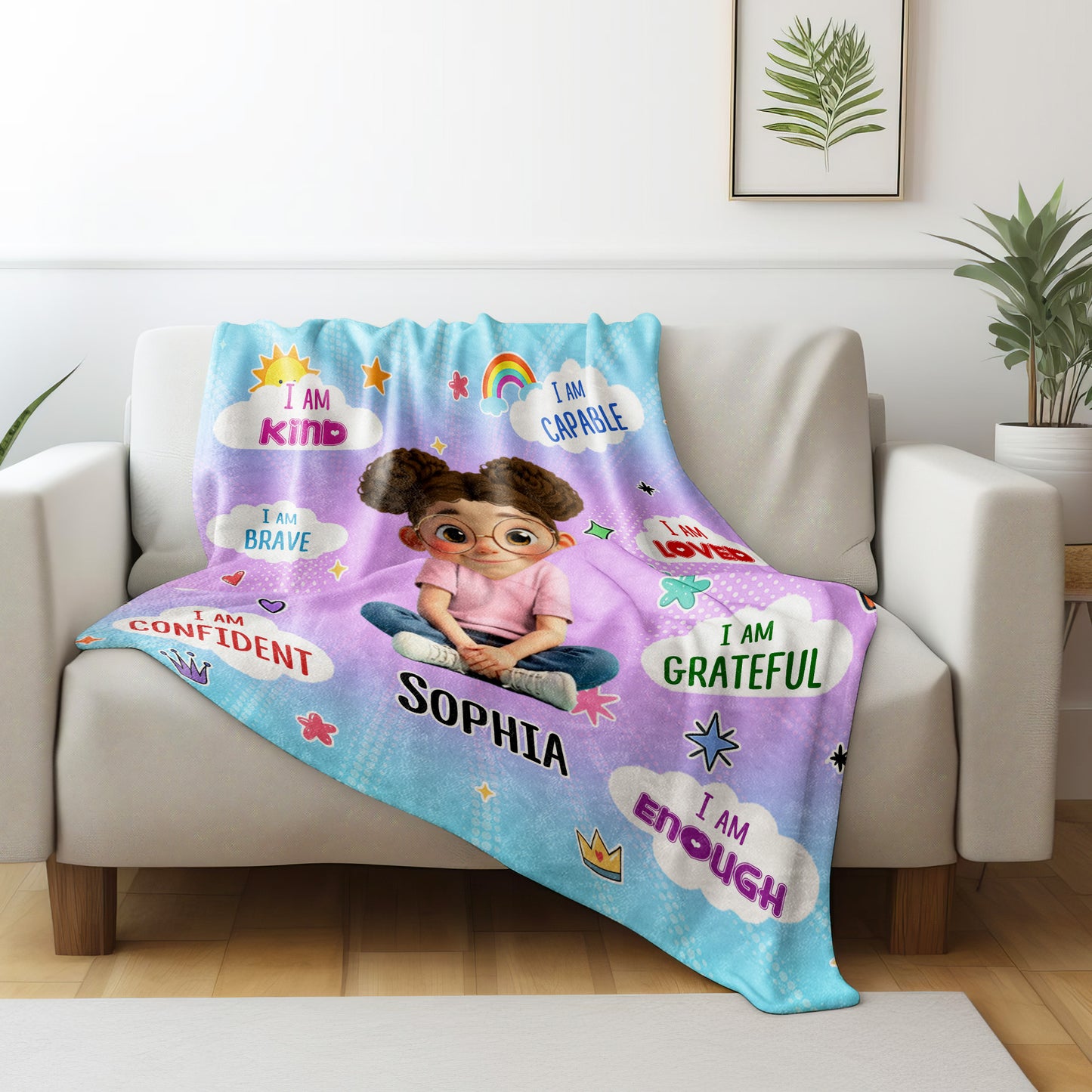 I Am Kind, I Am Brave, I Am Smart, Positive Affirmations Blanket