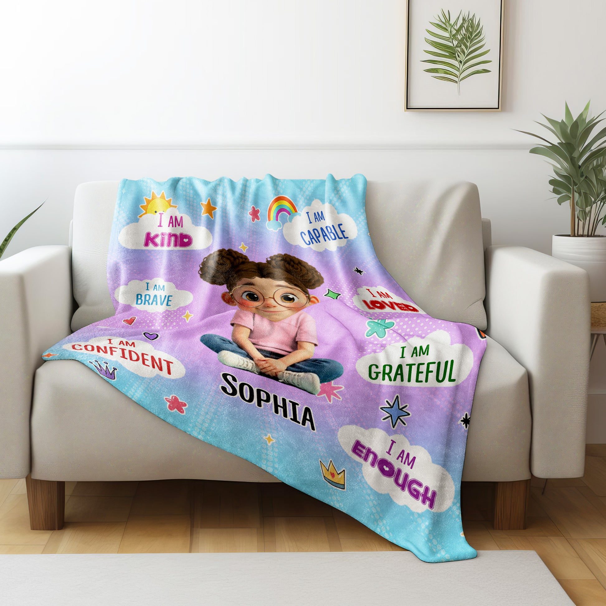 I Am Kind, I Am Brave, I Am Smart, Positive Affirmations Blanket