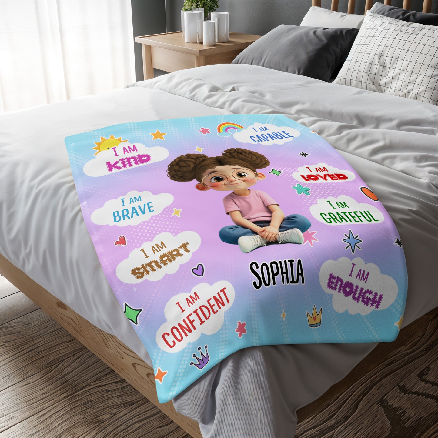 I Am Kind, I Am Brave, I Am Smart, Positive Affirmations Blanket