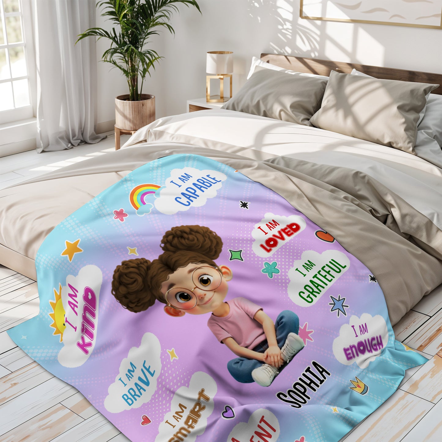 I Am Kind, I Am Brave, I Am Smart, Positive Affirmations Blanket