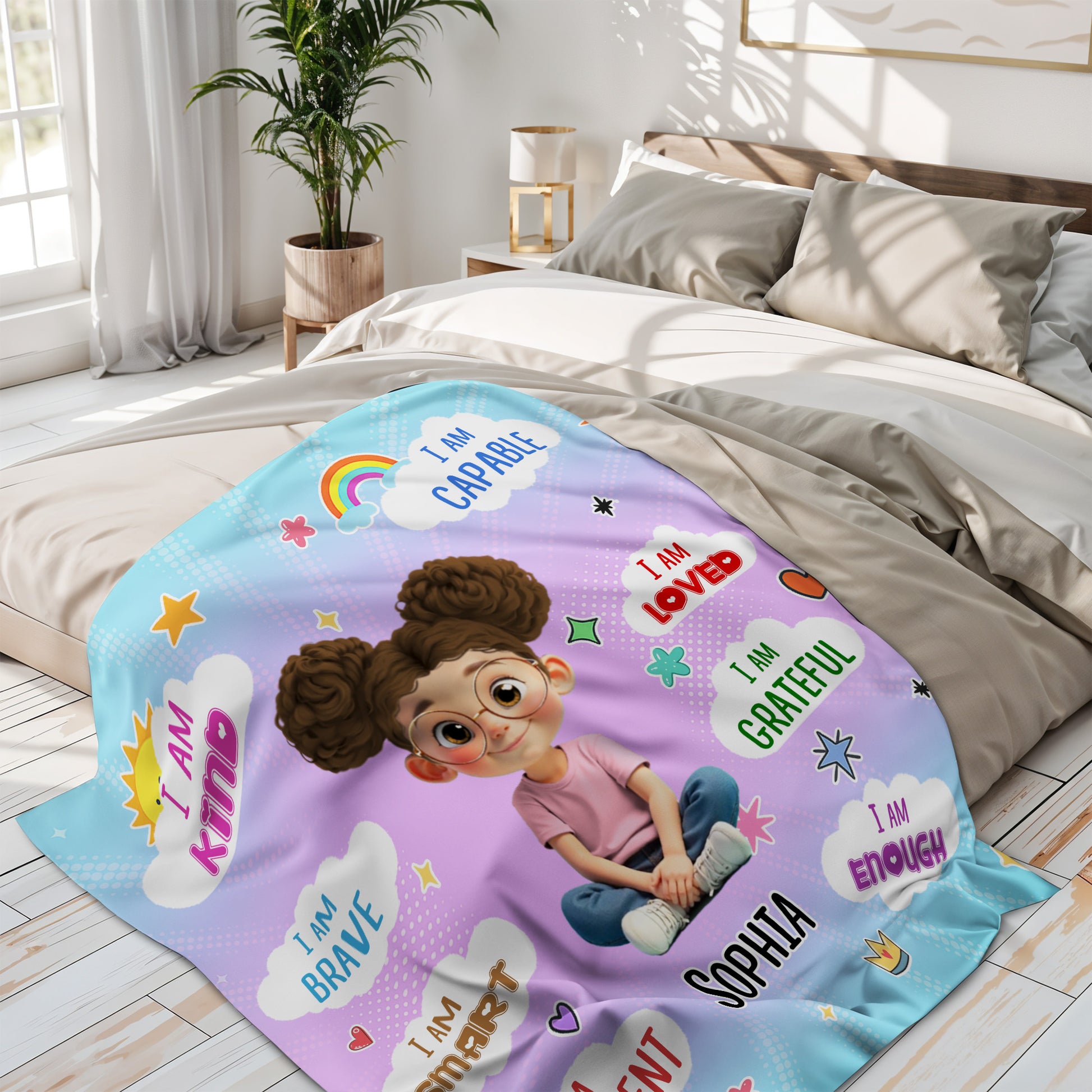 I Am Kind, I Am Brave, I Am Smart, Positive Affirmations Blanket