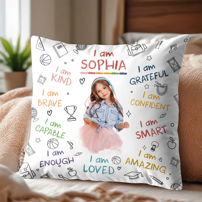 I Am Brave, Kind, Confident, Empowering Pillow for Young Girls - Personalized Custom Pillow, Insert Included - KID336_PLW