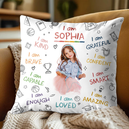I Am Brave, Kind, Confident, Empowering Pillow for Young Girls - Personalized Custom Pillow, Insert Included - KID336_PLW