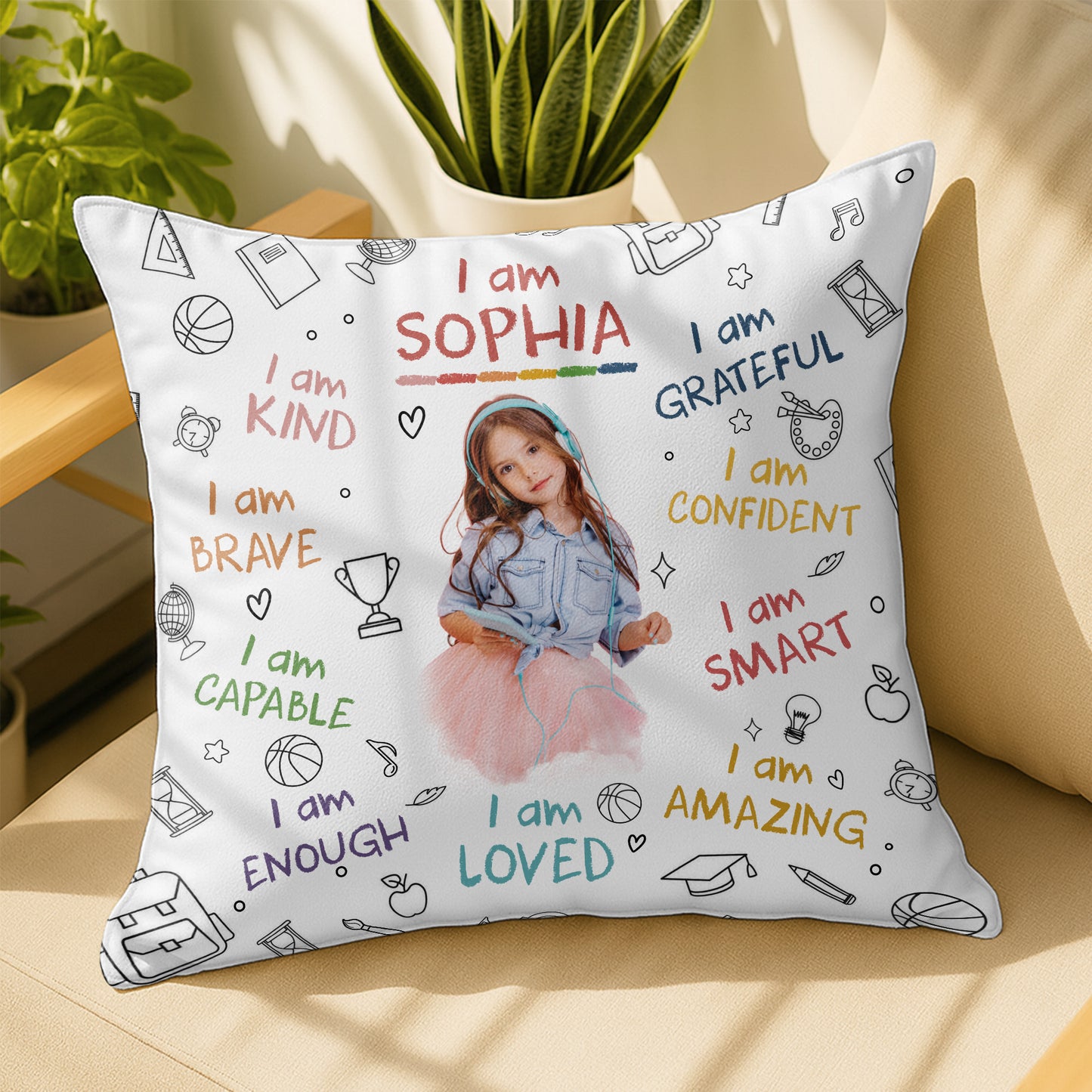 I Am Brave, Kind, Confident, Empowering Pillow for Young Girls - Personalized Custom Pillow, Insert Included - KID336_PLW