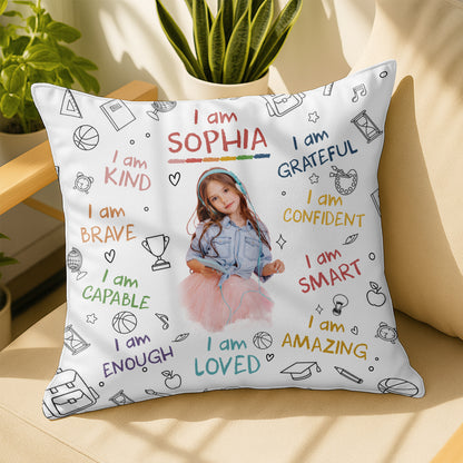 I Am Brave, Kind, Confident, Empowering Pillow for Young Girls - Personalized Custom Pillow, Insert Included - KID336_PLW