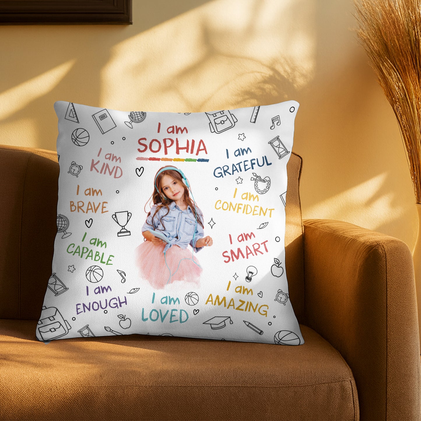 I Am Brave, Kind, Confident, Empowering Pillow for Young Girls - Personalized Custom Pillow, Insert Included - KID336_PLW