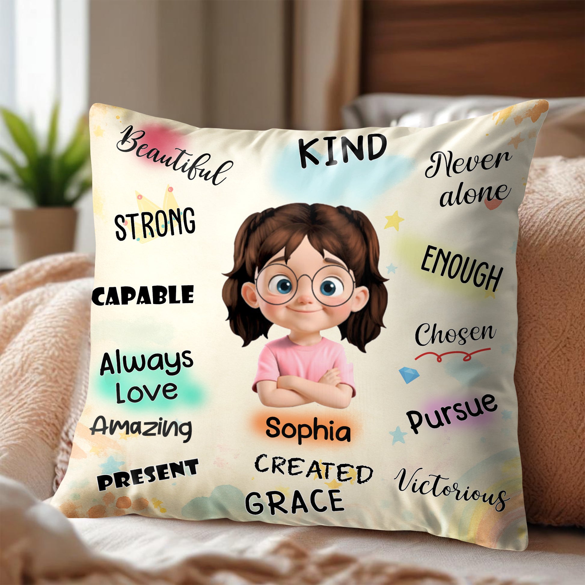 Beautiful Strong Capable, Cartoon Girl Pillow