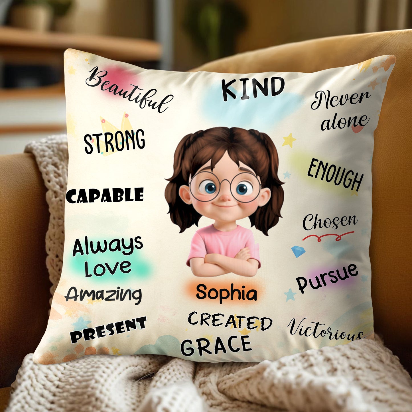 Beautiful Strong Capable, Cartoon Girl Pillow