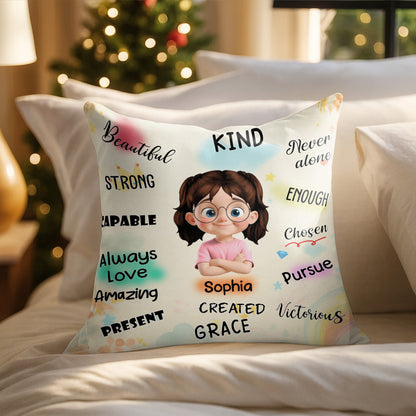 Beautiful Strong Capable, Cartoon Girl Pillow