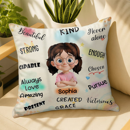 Beautiful Strong Capable, Cartoon Girl Pillow