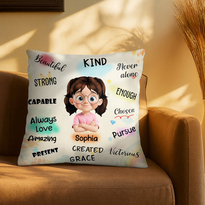 Beautiful Strong Capable, Cartoon Girl Pillow