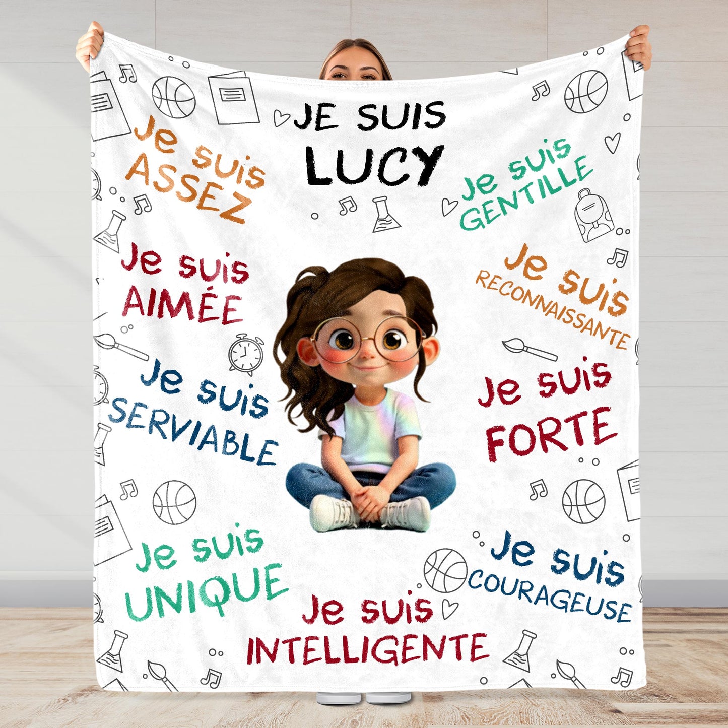 Je Suis Assez And Inspirational Words With Cartoon Girl