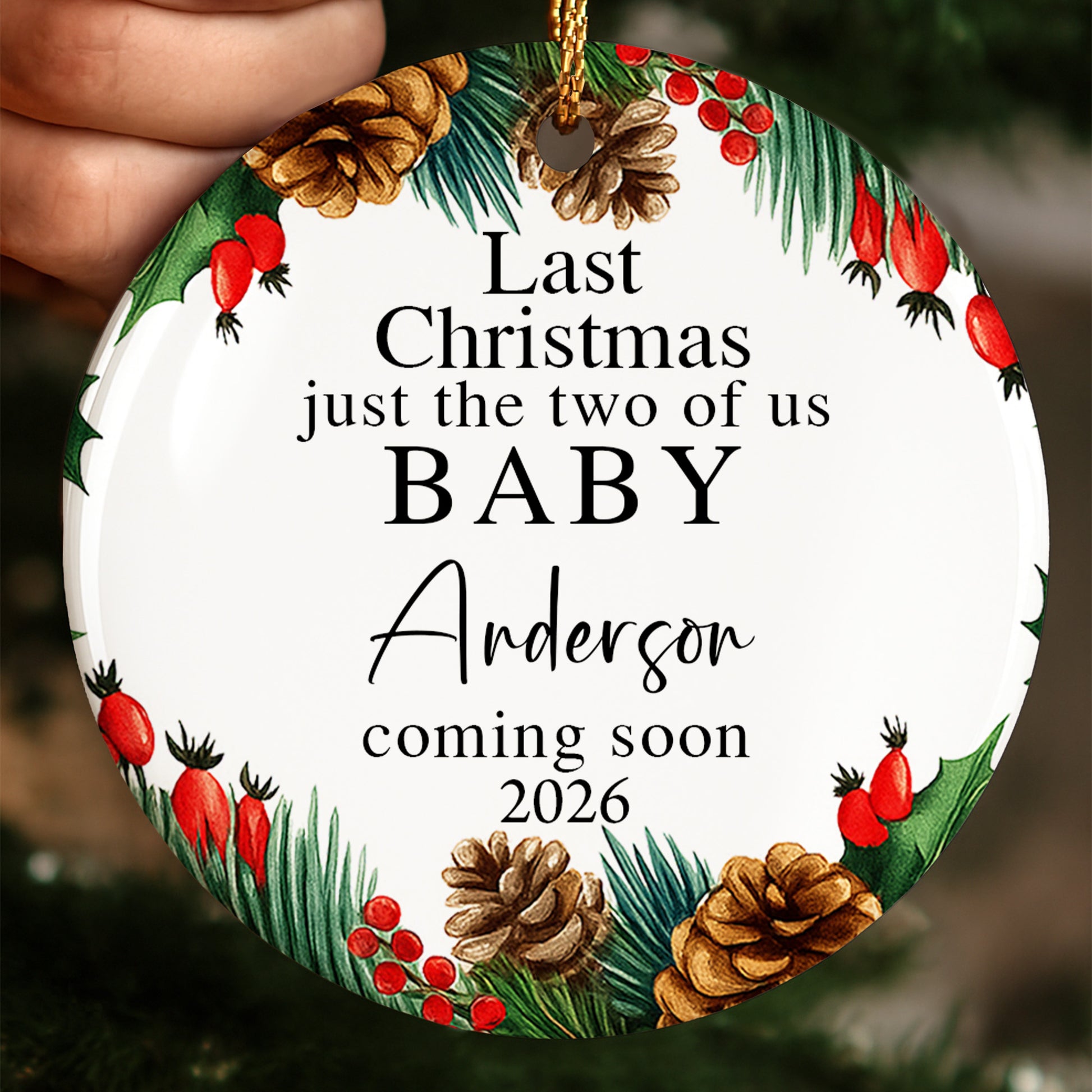 Last Christmas Just The Two Of Us, Baby Coming Soon, Pine Cones And Holly Berries