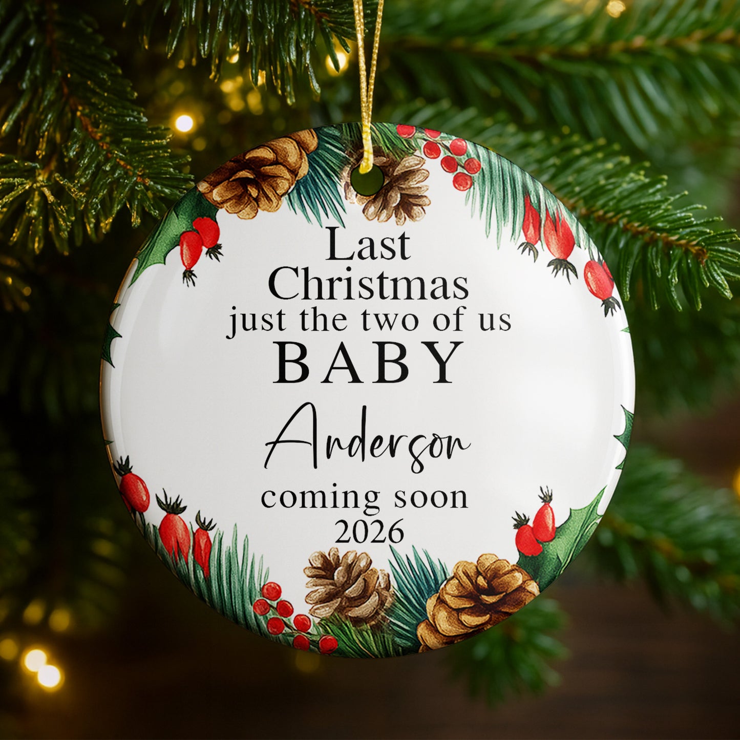 Last Christmas Just The Two Of Us, Baby Coming Soon, Pine Cones And Holly Berries