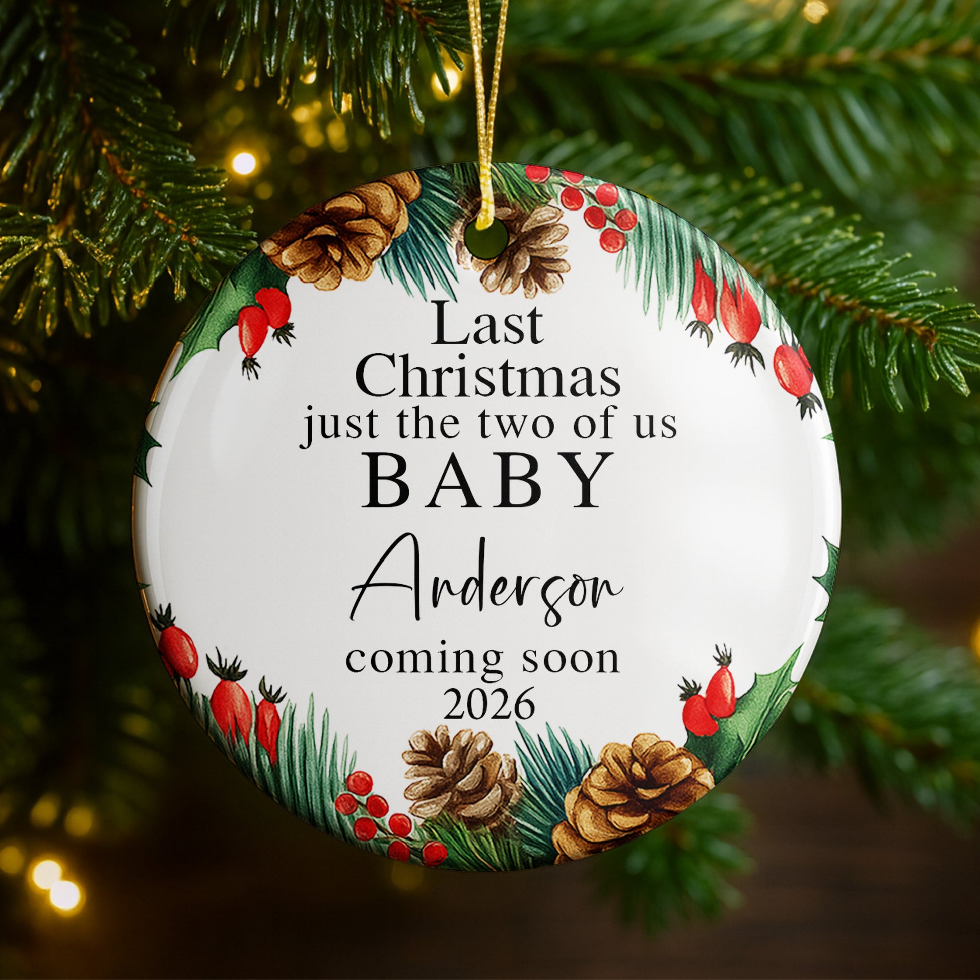 Last Christmas Just The Two Of Us, Baby Coming Soon, Pine Cones And Holly Berries
