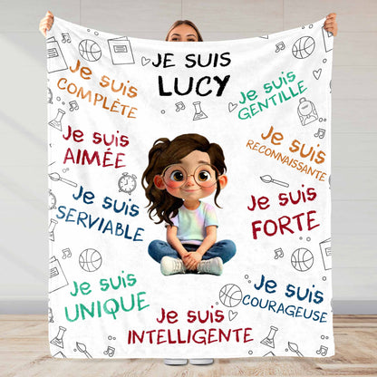 Personalized Cartoon Boy Blanket with Inspirational Words