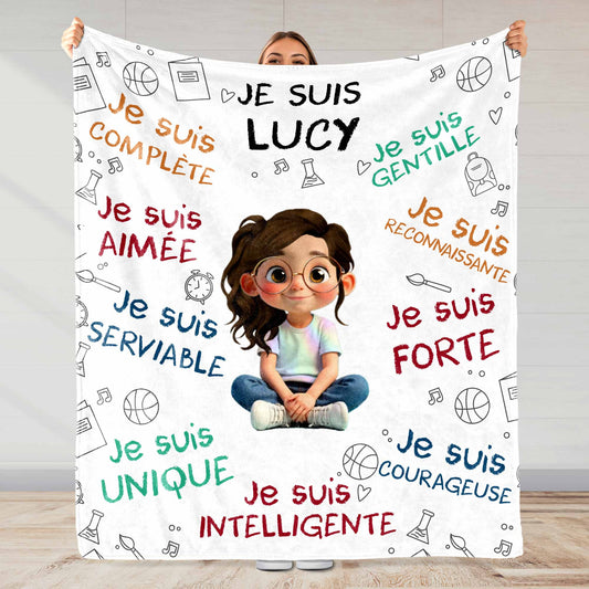 Personalized Cartoon Boy Blanket with Inspirational Words