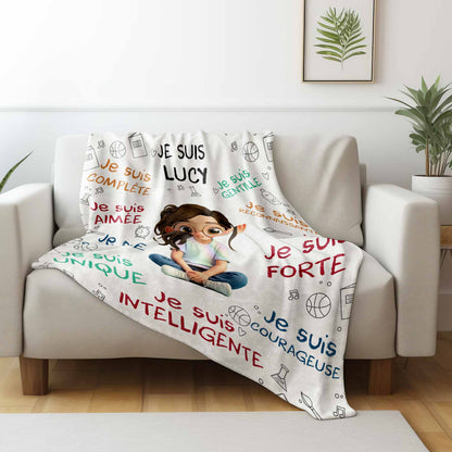 Personalized Cartoon Boy Blanket with Inspirational Words