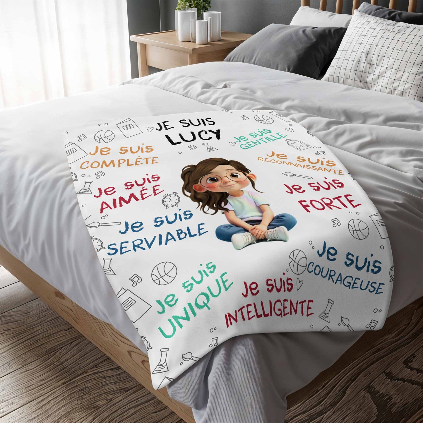 Personalized Cartoon Boy Blanket with Inspirational Words