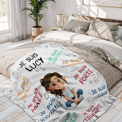 Personalized Cartoon Boy Blanket with Inspirational Words