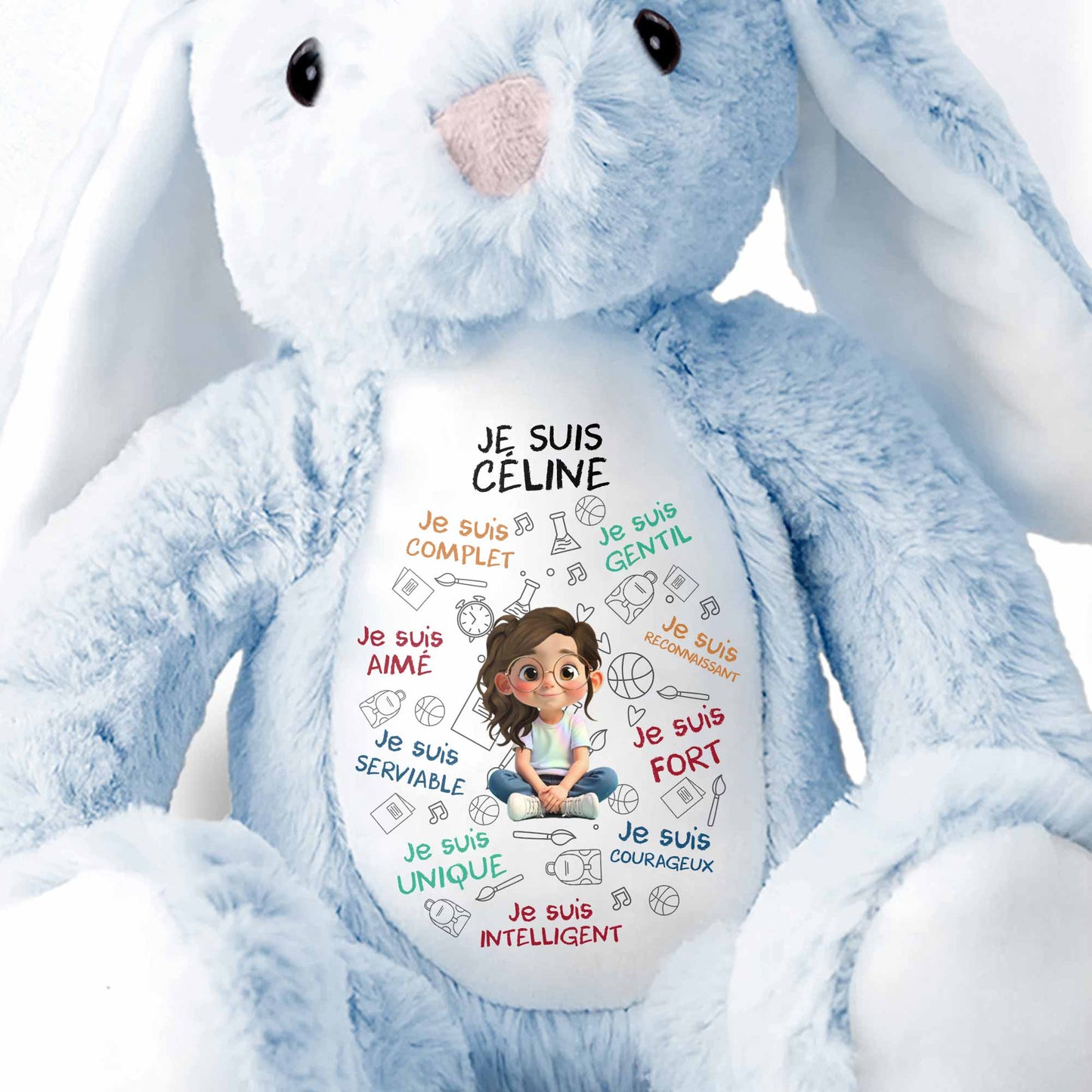 Je Suis Complete, Gentil, Personalized Bunny With Cartoon Girl
