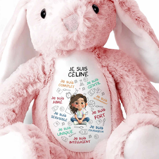 Je Suis Complete, Gentil, Personalized Bunny With Cartoon Girl