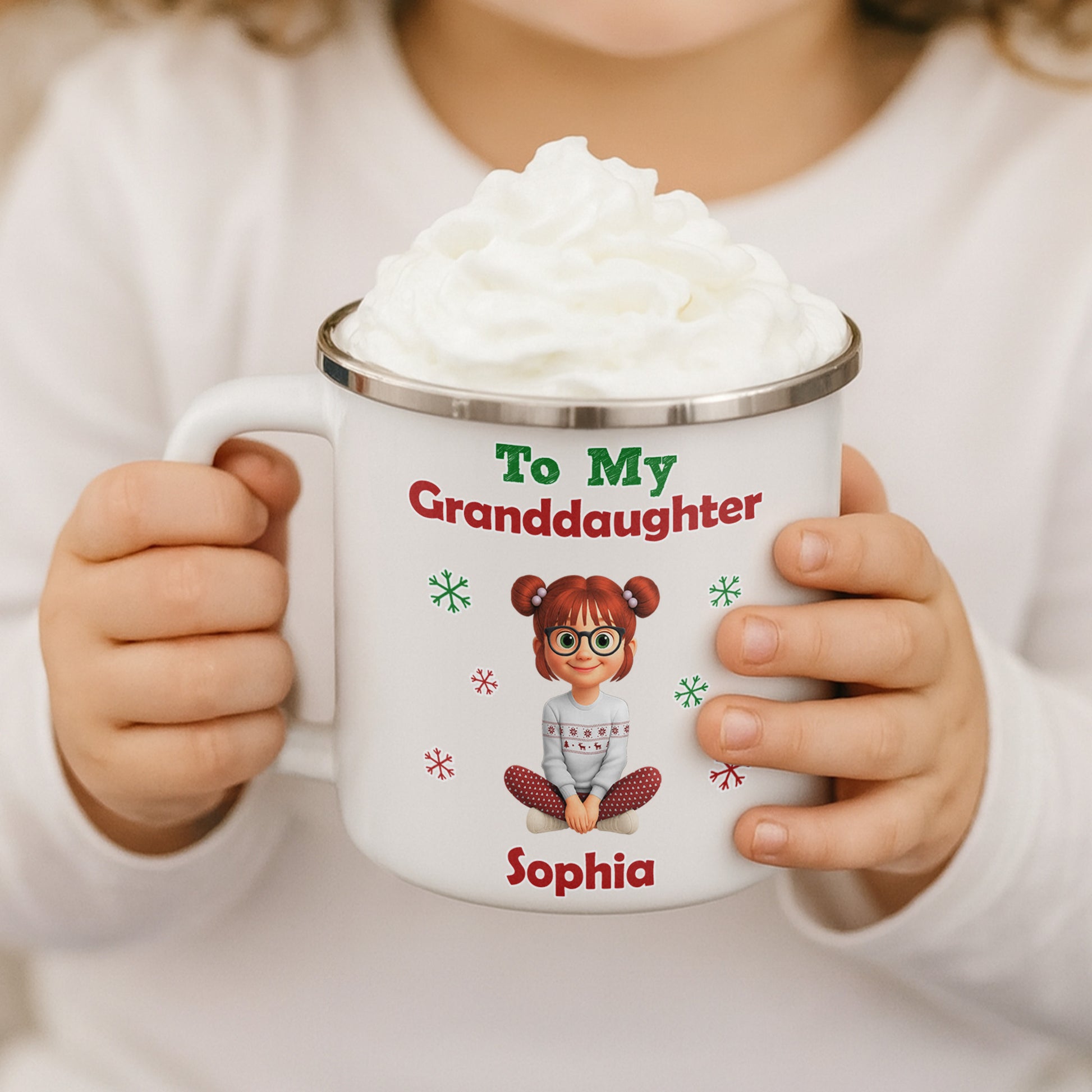 To My Granddaughter With Cartoon Girl And Snowflakes