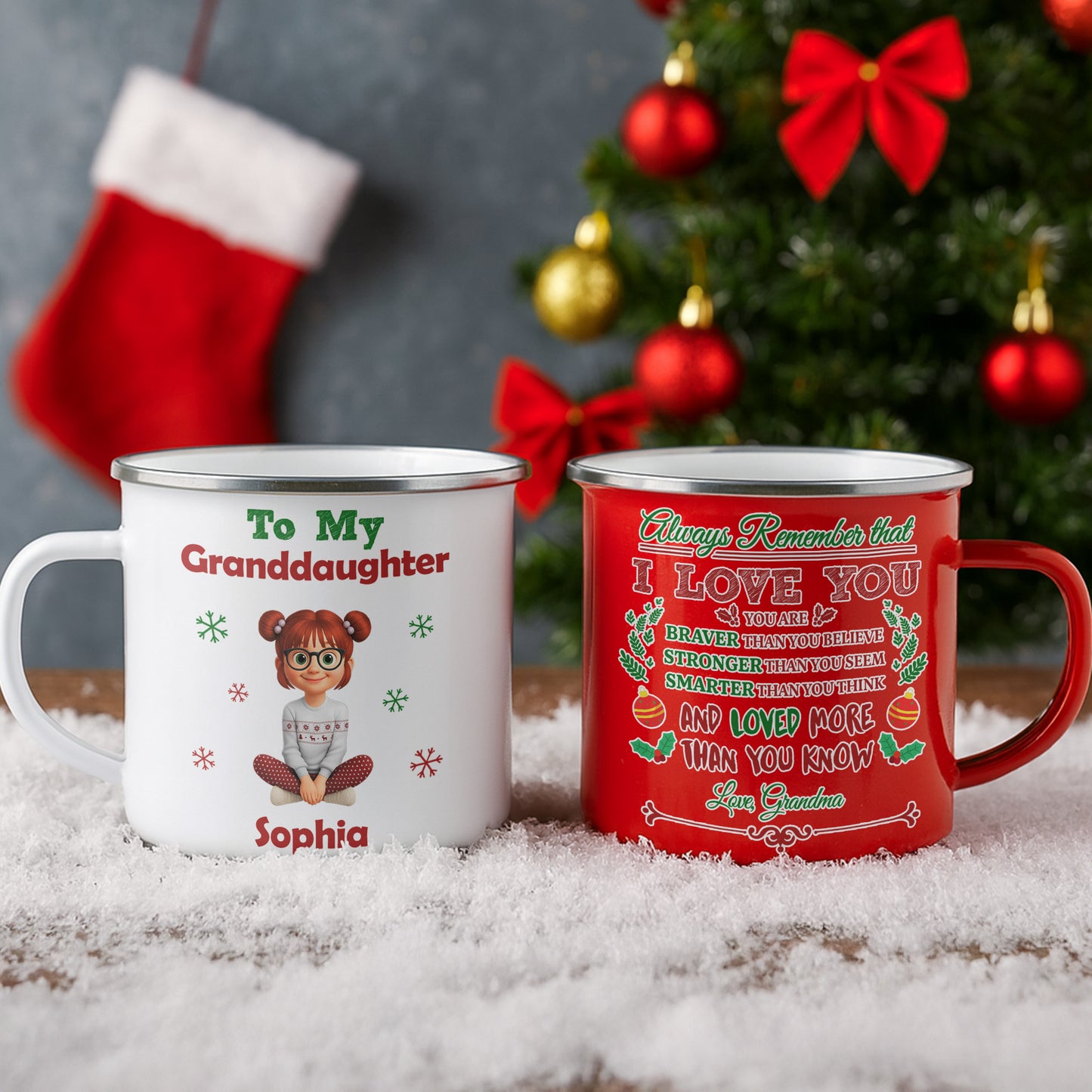 To My Granddaughter With Cartoon Girl And Snowflakes