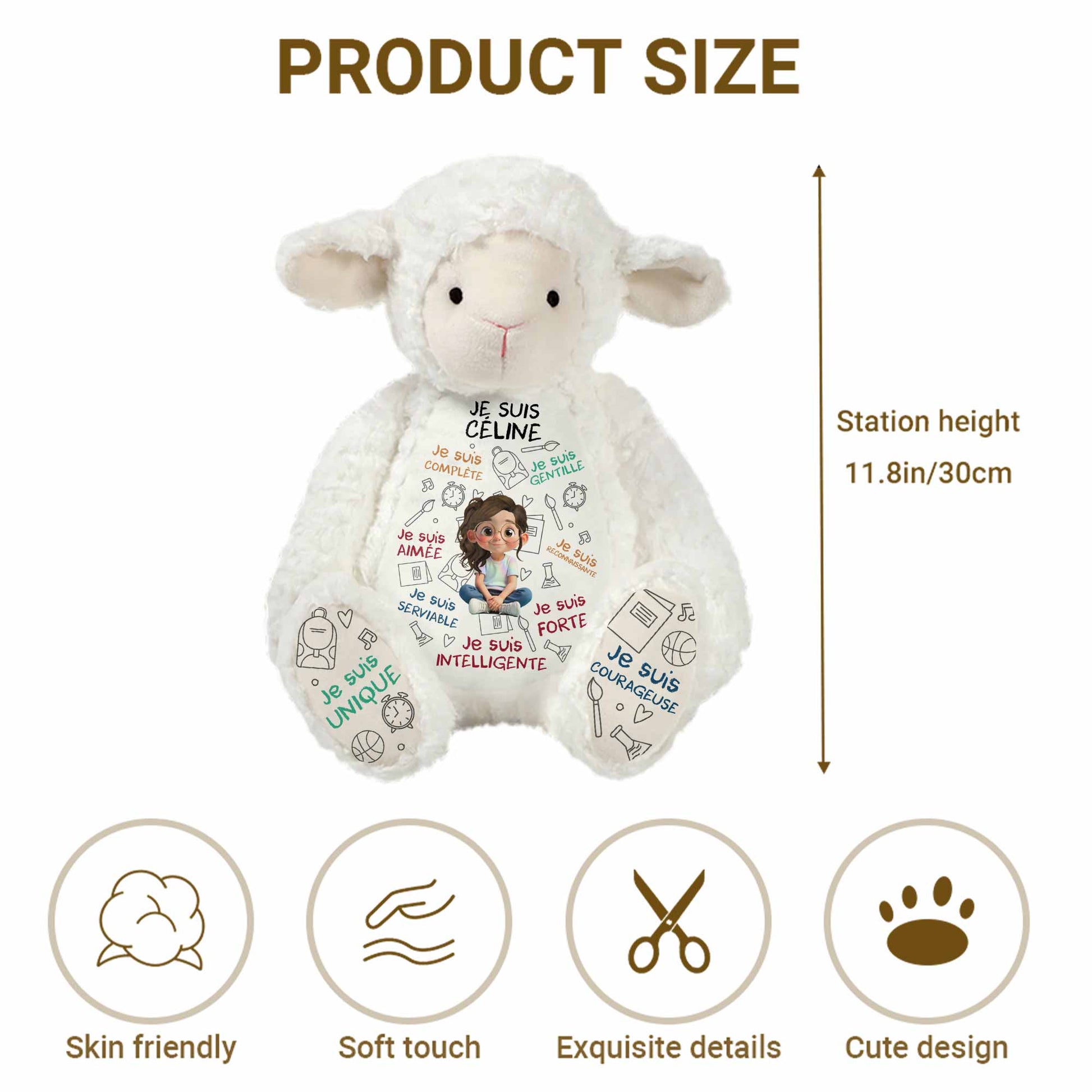 Je Suis Complète, Gentille, Aimée, Sheep Doll With Books And Globe