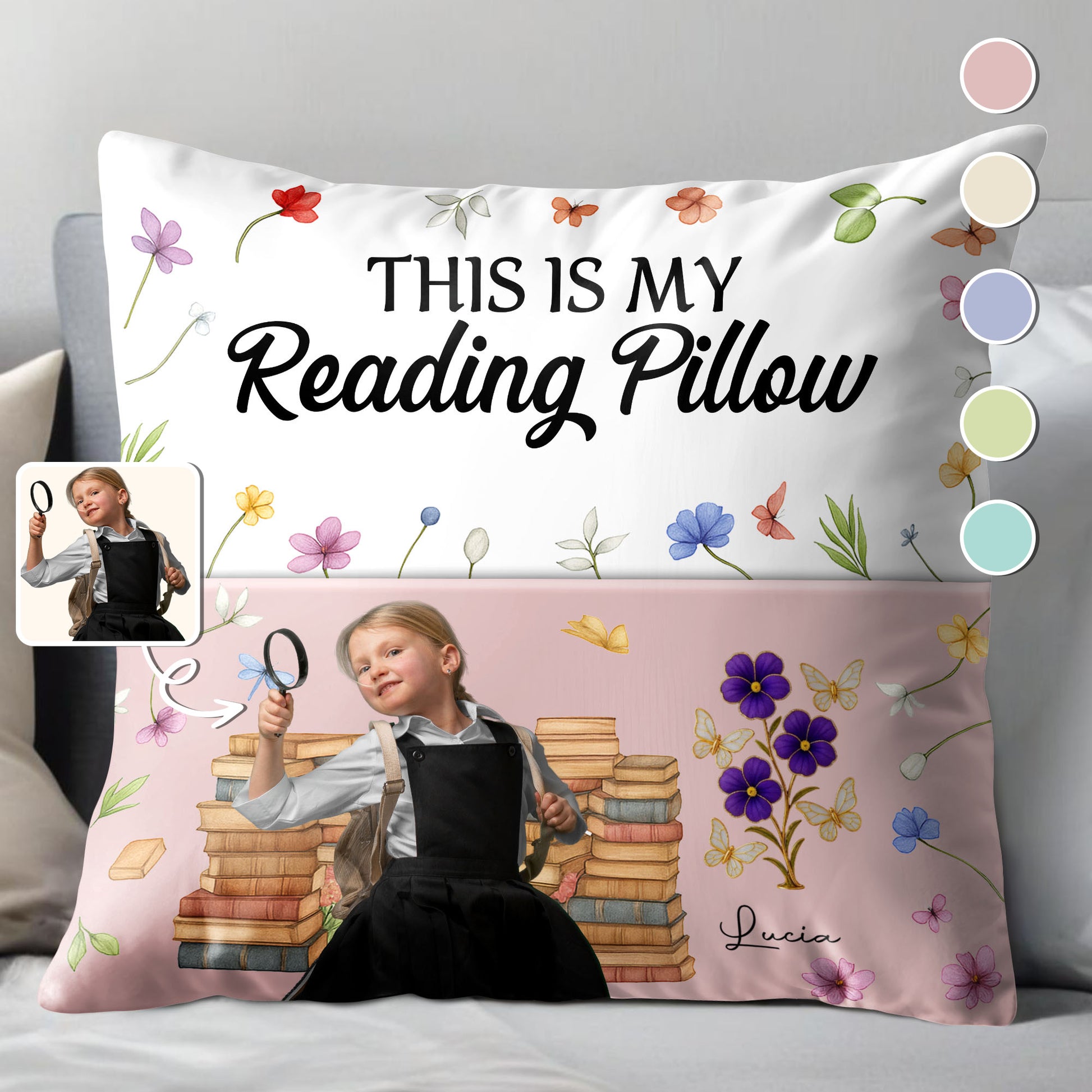 This Is My Reading Pillow With Books And Flowers