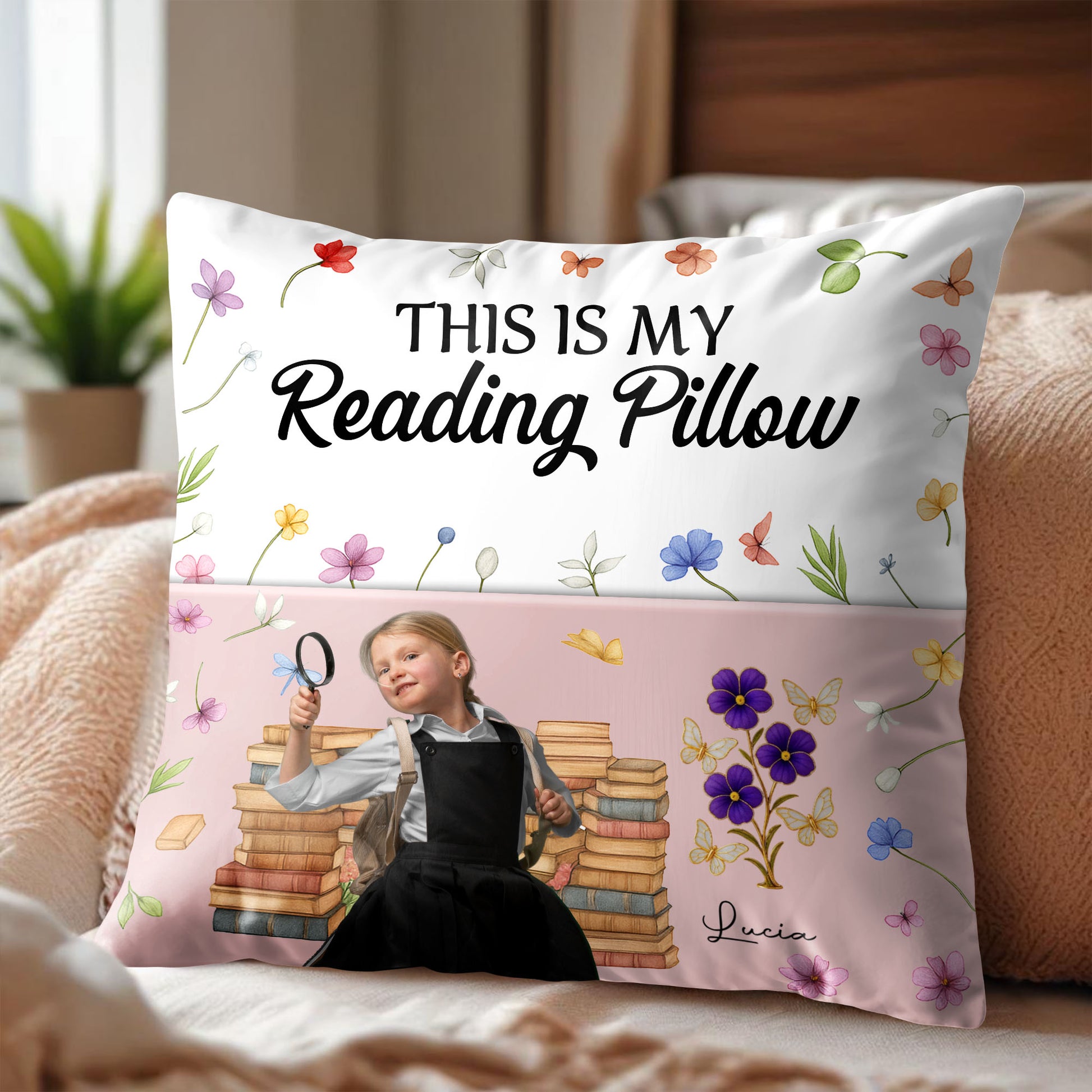 This Is My Reading Pillow With Books And Flowers