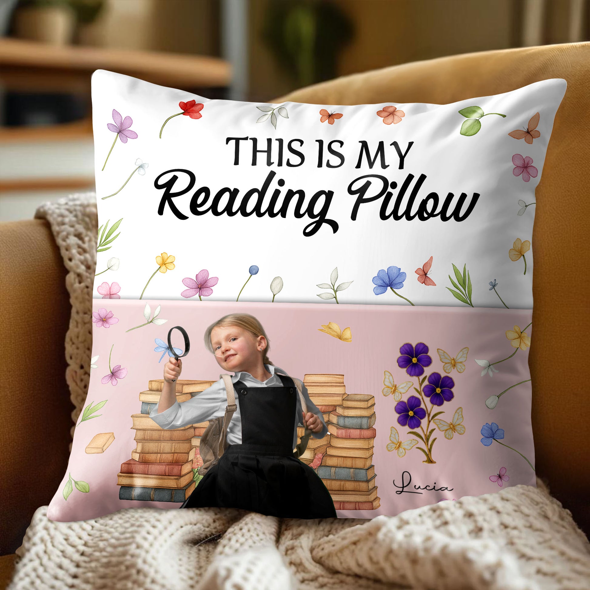 This Is My Reading Pillow With Books And Flowers