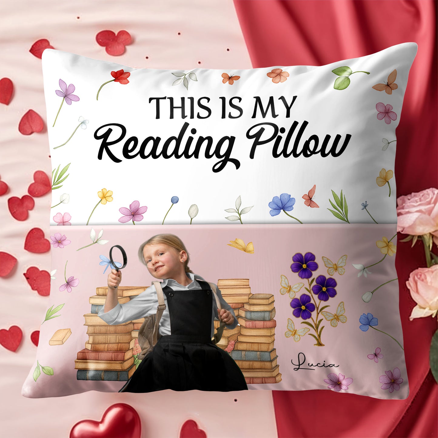 This Is My Reading Pillow With Books And Flowers