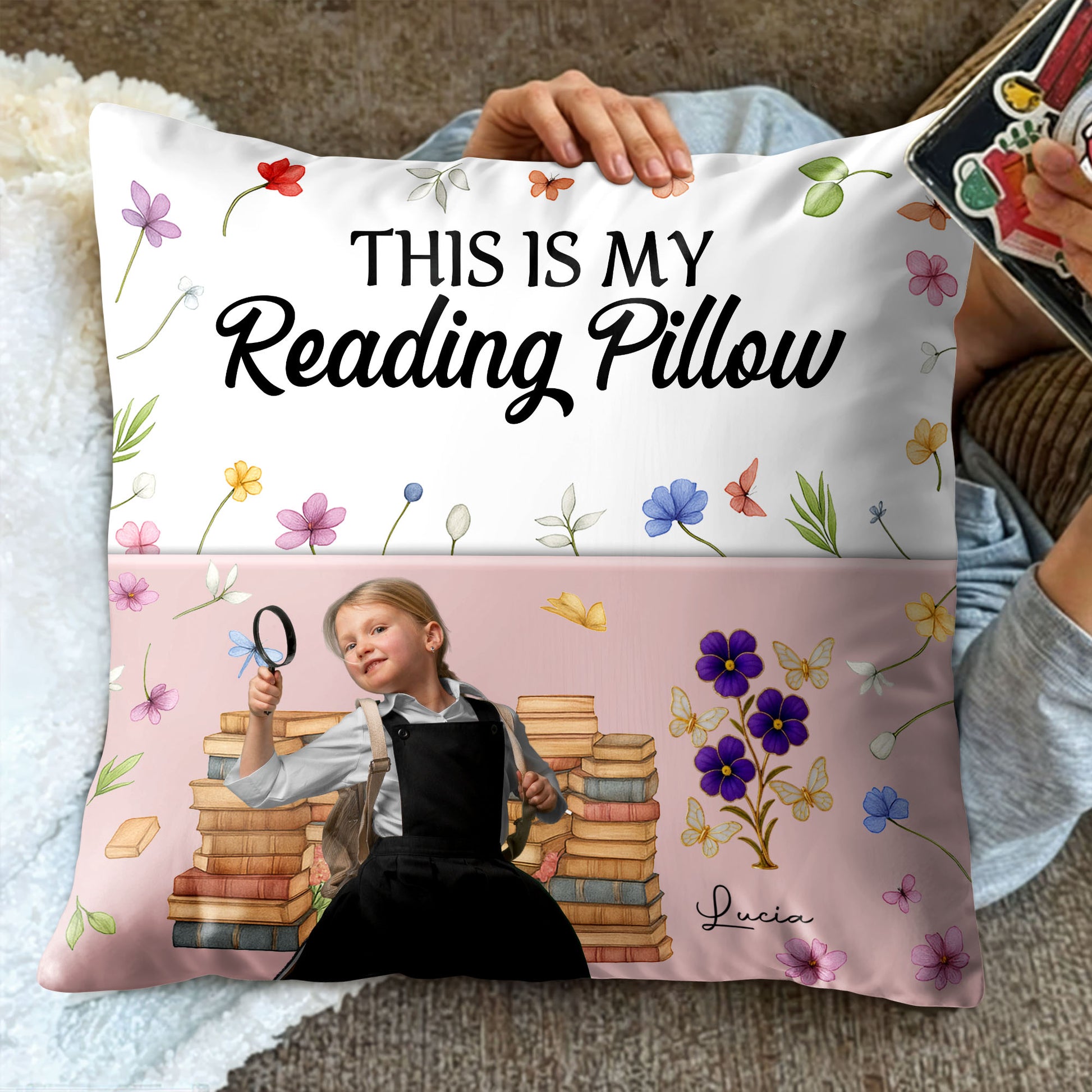 This Is My Reading Pillow With Books And Flowers