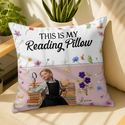 This Is My Reading Pillow With Books And Flowers
