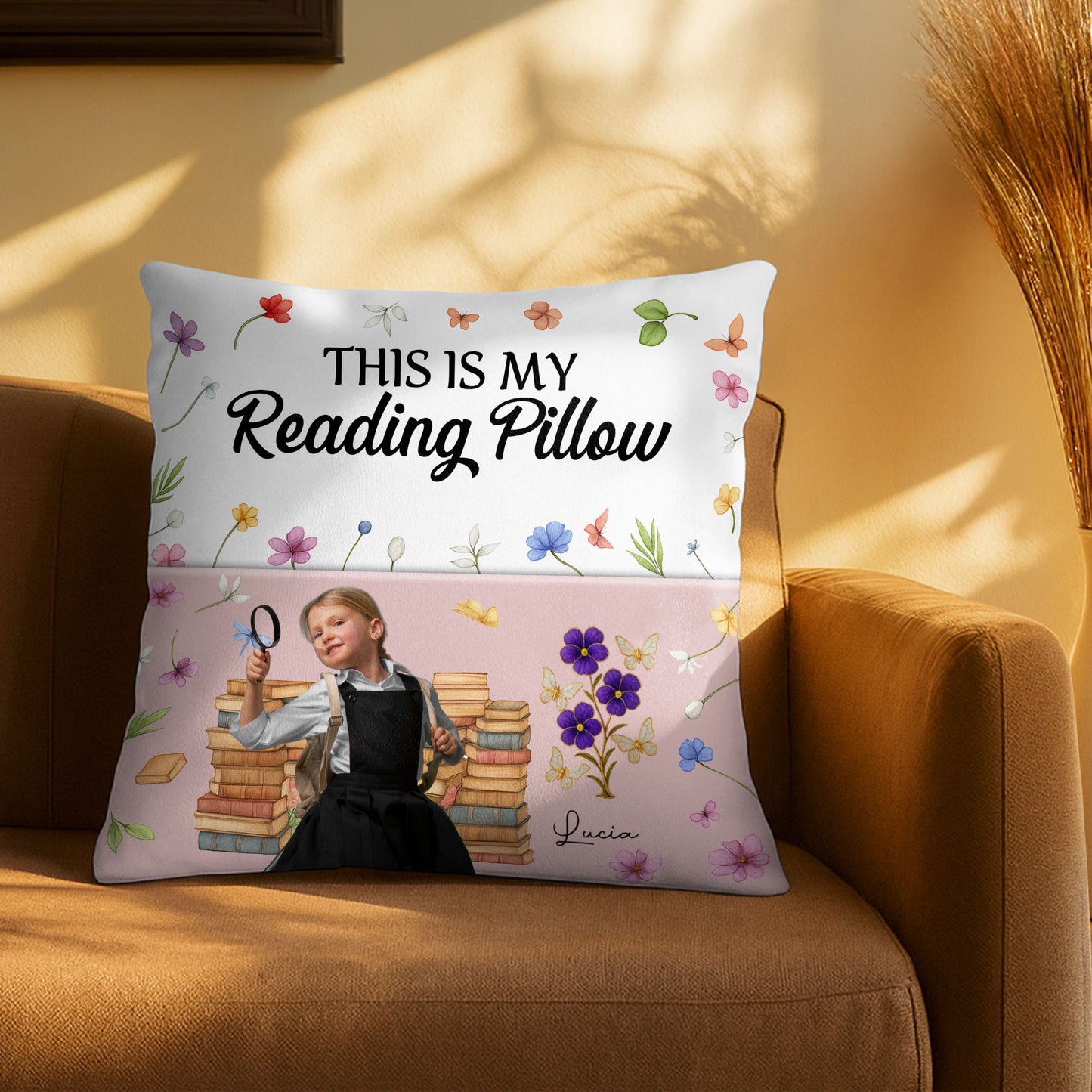 This Is My Reading Pillow With Books And Flowers