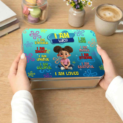 I Am Enough Affirmations With Cartoon Girl and Colorful Flowers