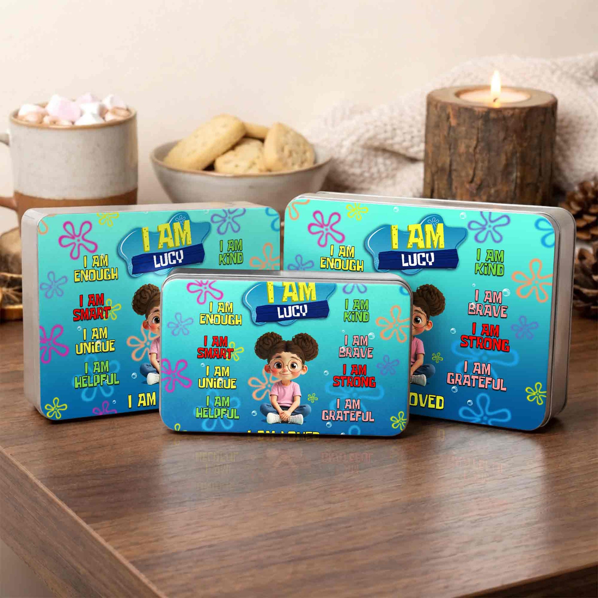 I Am Enough Affirmations With Cartoon Girl and Colorful Flowers