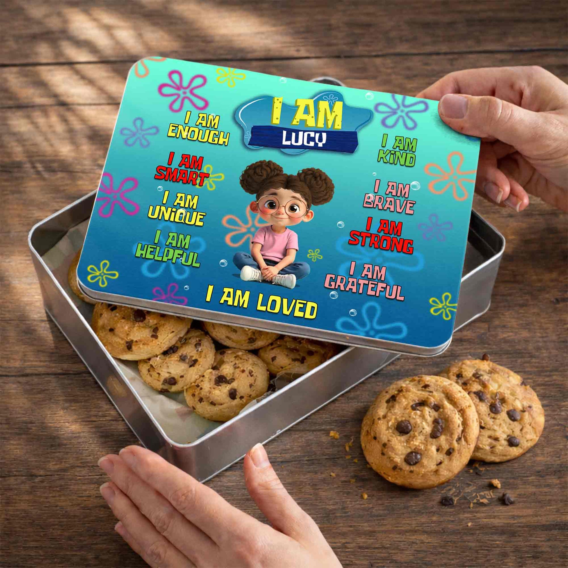 I Am Enough Affirmations With Cartoon Girl and Colorful Flowers