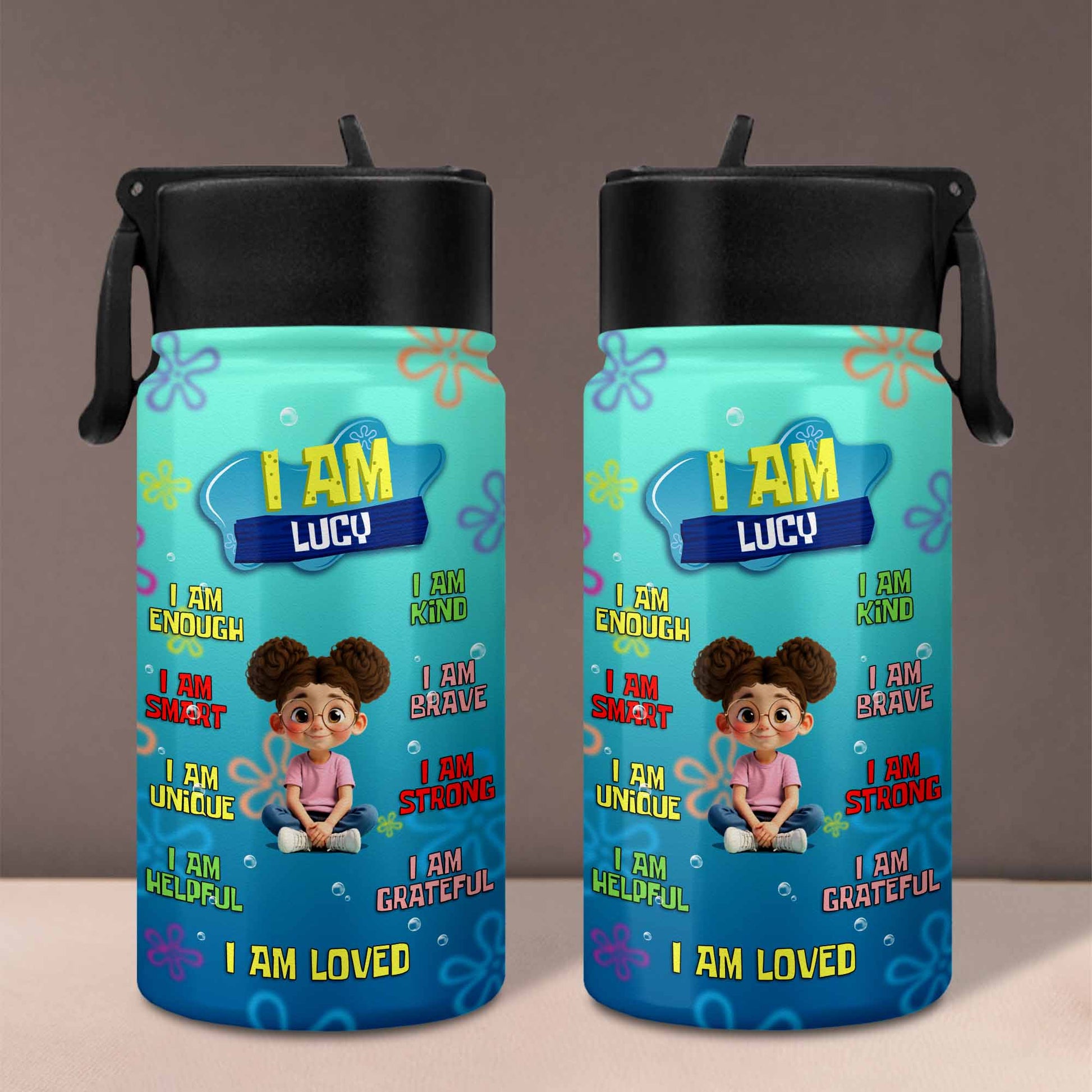 I Am Brave, I Am Loved, Cute Girl Inspirational Bottle