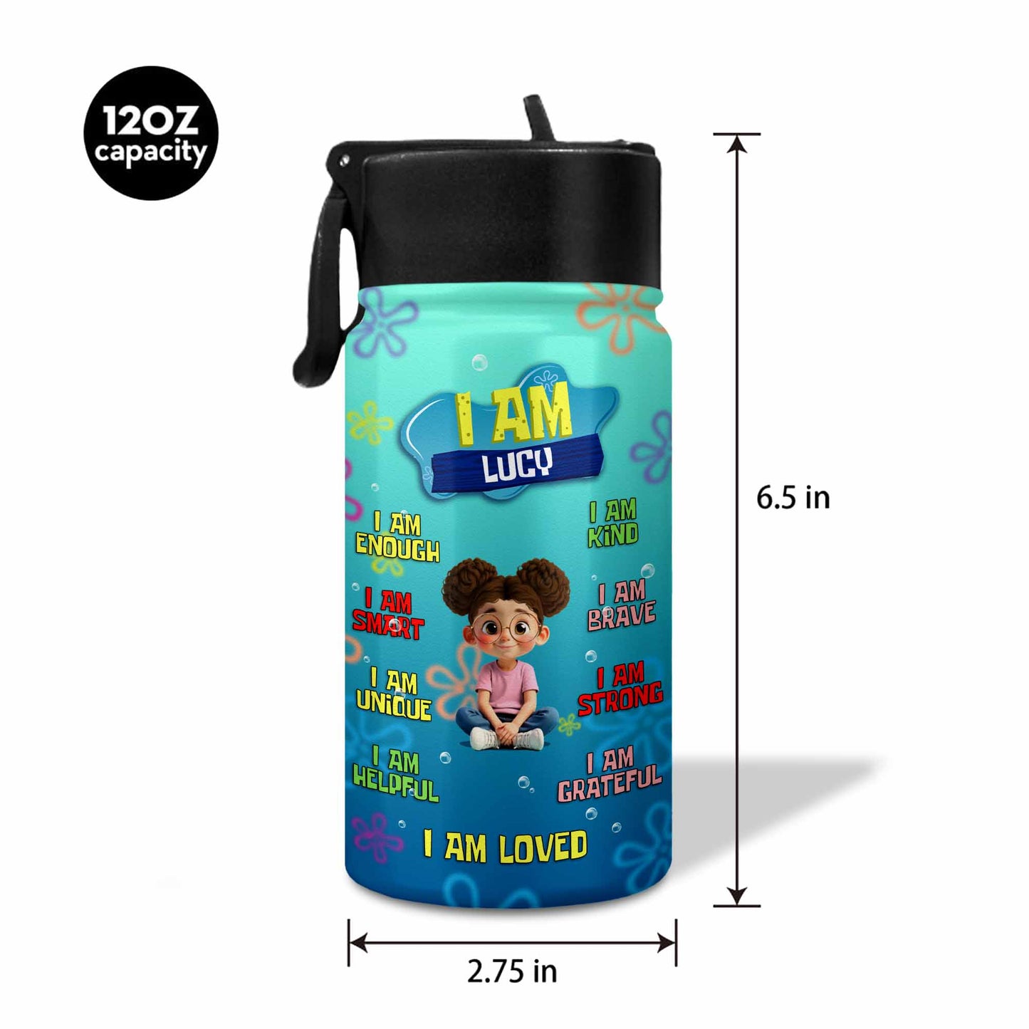 I Am Brave, I Am Loved, Cute Girl Inspirational Bottle