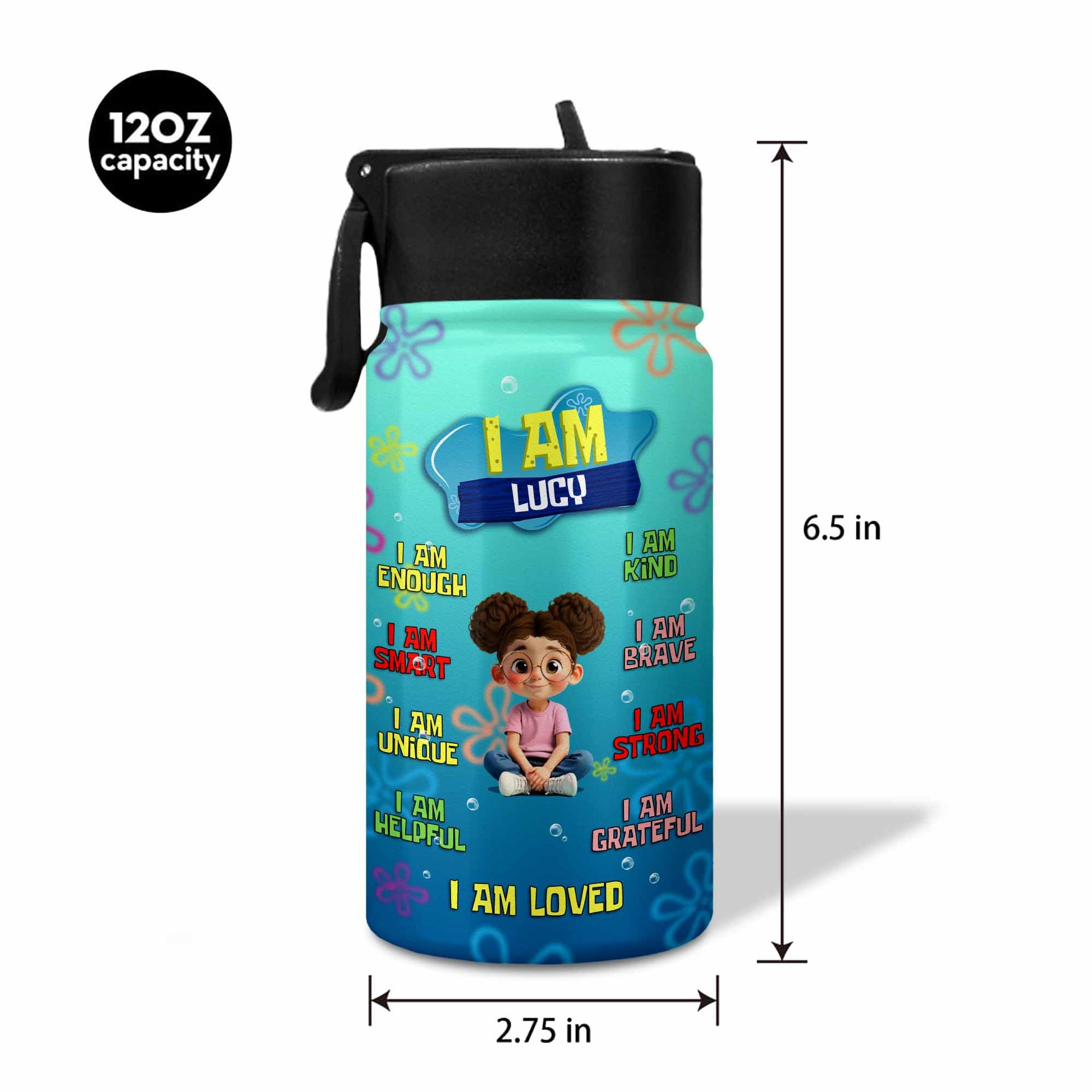 I Am Brave, I Am Loved, Cute Girl Inspirational Bottle