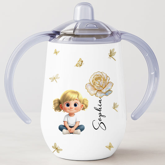 Create A Wholesome Moment With Golden Flowers And Charming Child