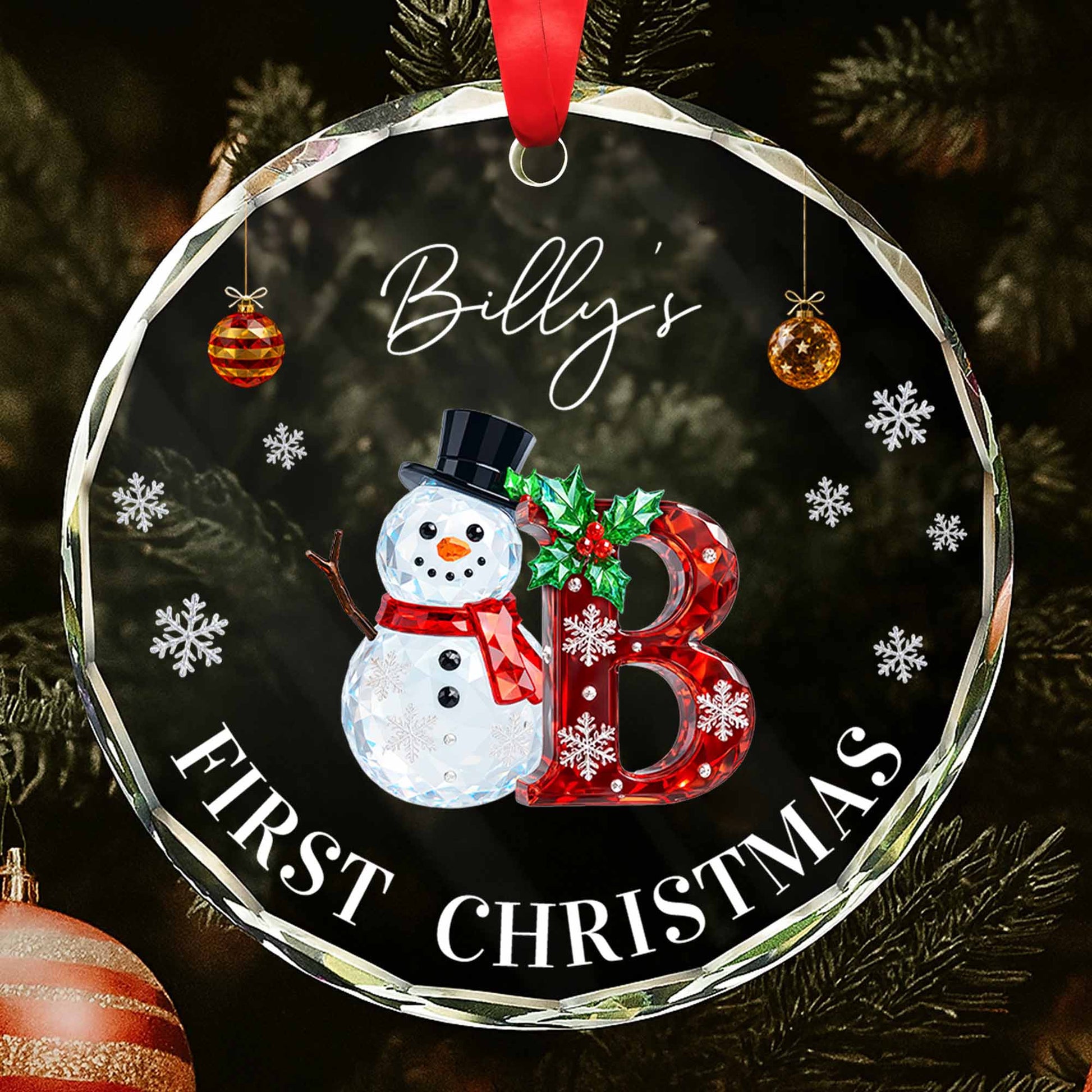 First Christmas Snowman And Snowflakes Ornament