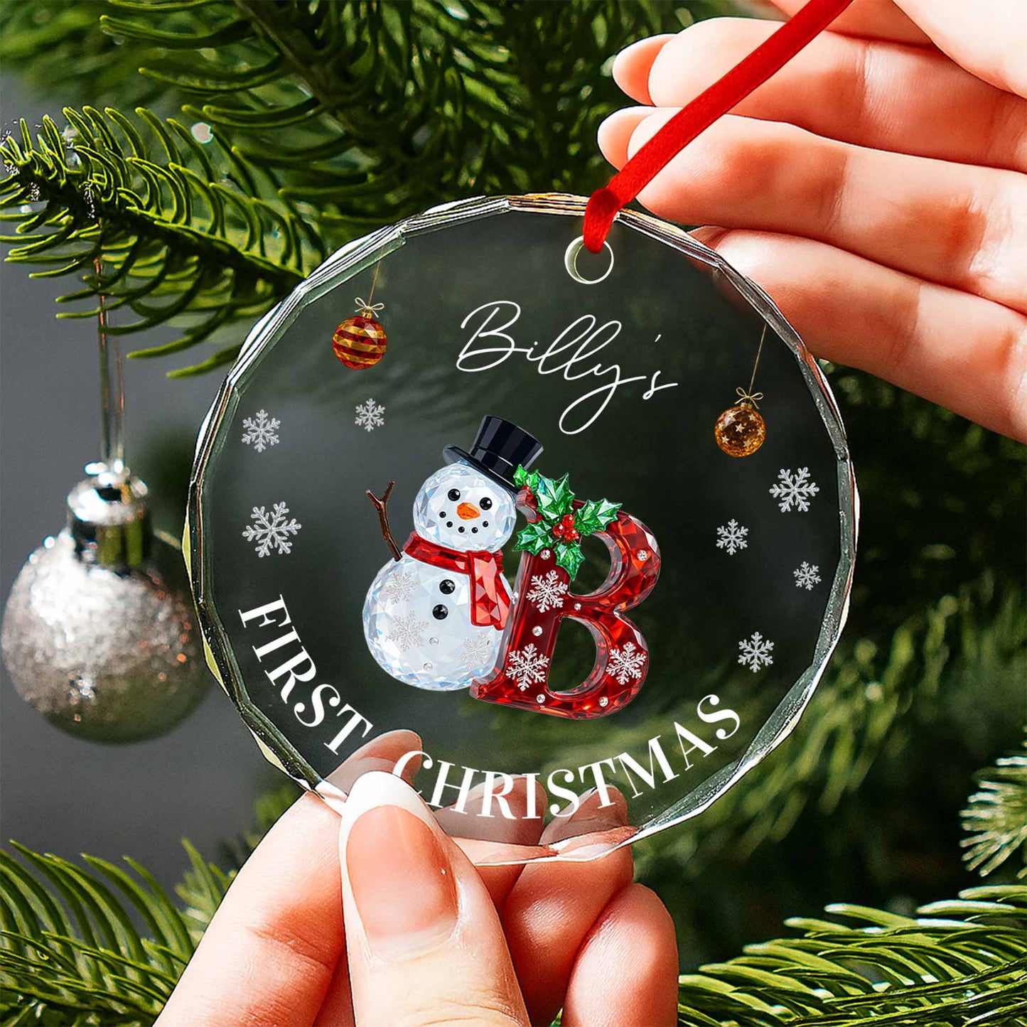 First Christmas Snowman And Snowflakes Ornament